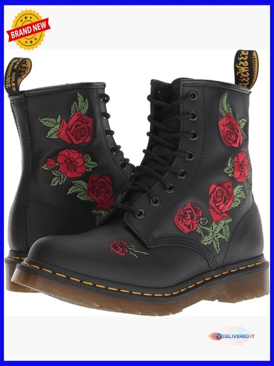 Shoes - Fashion Boot Ankle Bootie Lace-Up Embroidered Doc Style Leather